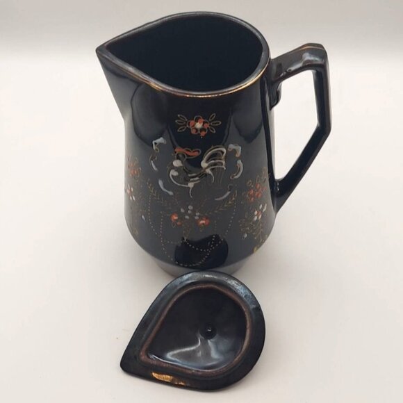 Vintage Redware Rooster Moriage 4-Piece Set 2-Shakers Coffee Pot & Lid Japan MCM - Picture 7 of 12